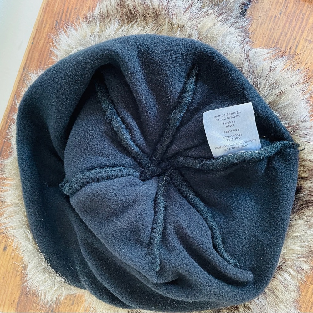 Faux Fur Black Cable Knit Trapper Hat with Pom Pom - Picture 6 of 6